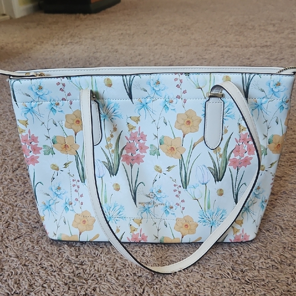 Floral Tote Bag with White and Multicolor Design